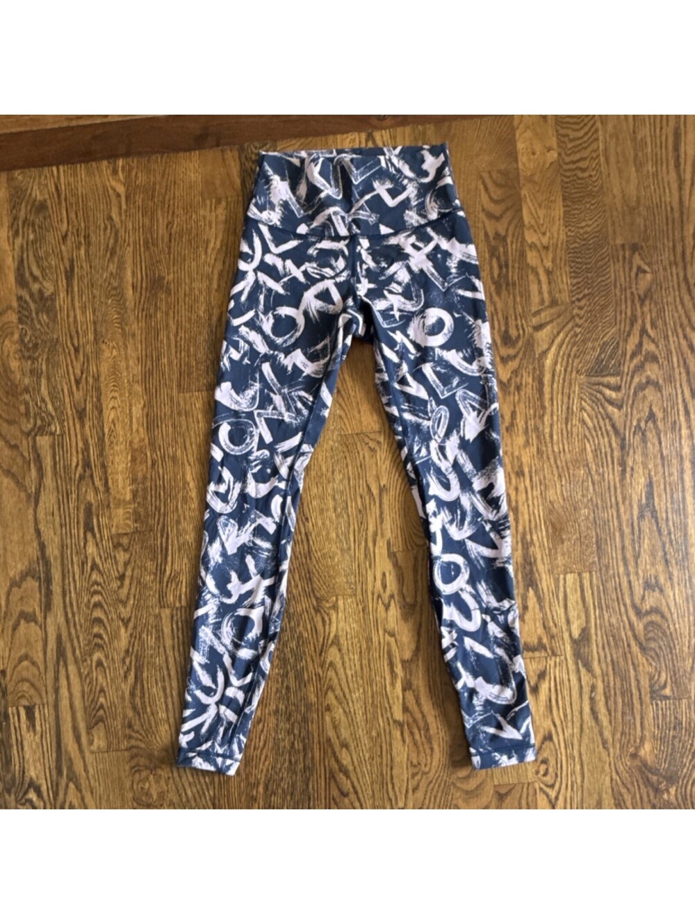 Sz 4 Lululemon Wunder Under HR Leggings Blue White Abstract Ankle Yoga Pants